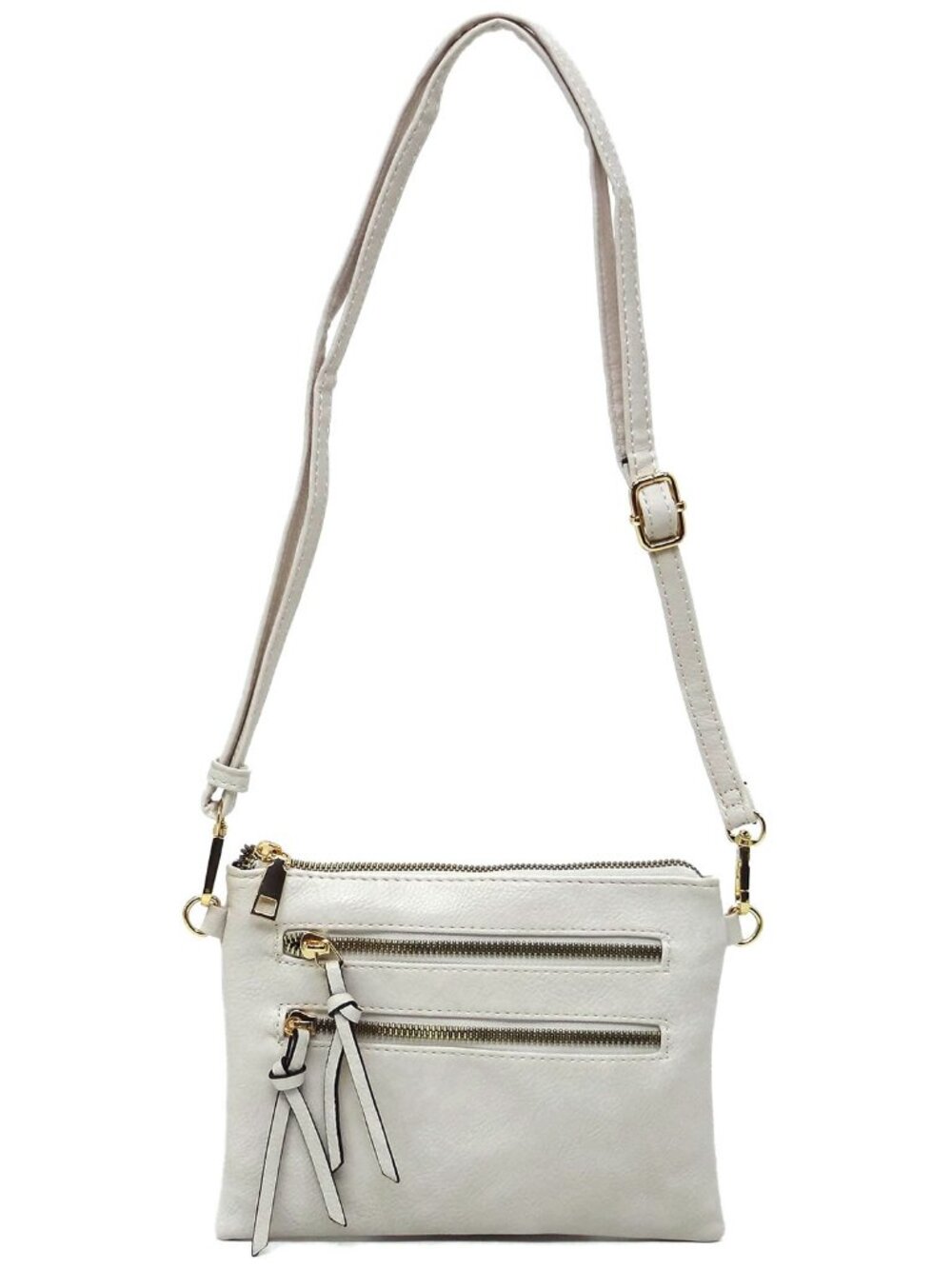 Fashion Multi Zipper Clutch Crossbody Bag - Beige